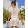 imageBsubseach Women Hollow Out Beachwear Swim Cover Ups Short Sleeve V Neck Beach Vacation Tunic DressHollow Out White
