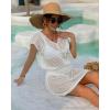 imageBsubseach Women Hollow Out Beachwear Swim Cover Ups Short Sleeve V Neck Beach Vacation Tunic DressHollow Out White