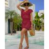 imageBsubseach Women Hollow Out Beachwear Swim Cover Ups Short Sleeve V Neck Beach Vacation Tunic DressHollow Out Wine Red