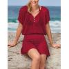 imageBsubseach Women Hollow Out Beachwear Swim Cover Ups Short Sleeve V Neck Beach Vacation Tunic DressHollow Out Wine Red