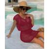 imageBsubseach Women Hollow Out Beachwear Swim Cover Ups Short Sleeve V Neck Beach Vacation Tunic DressHollow Out Wine Red