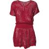 imageBsubseach Women Hollow Out Beachwear Swim Cover Ups Short Sleeve V Neck Beach Vacation Tunic DressHollow Out Wine Red