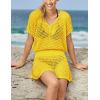 imageBsubseach Women Hollow Out Beachwear Swim Cover Ups Short Sleeve V Neck Beach Vacation Tunic DressHollow Out Yellow