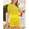 imageBsubseach Women Hollow Out Beachwear Swim Cover Ups Short Sleeve V Neck Beach Vacation Tunic DressHollow Out Yellow