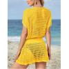imageBsubseach Women Hollow Out Beachwear Swim Cover Ups Short Sleeve V Neck Beach Vacation Tunic DressHollow Out Yellow