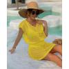 imageBsubseach Women Hollow Out Beachwear Swim Cover Ups Short Sleeve V Neck Beach Vacation Tunic DressHollow Out Yellow
