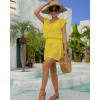 imageBsubseach Women Hollow Out Beachwear Swim Cover Ups Short Sleeve V Neck Beach Vacation Tunic DressHollow Out Yellow