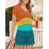 imageBsubseach Women Hollow Out Beachwear Swim Cover Ups Short Sleeve V Neck Beach Vacation Tunic DressMulticolor1