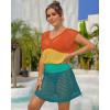 imageBsubseach Women Hollow Out Beachwear Swim Cover Ups Short Sleeve V Neck Beach Vacation Tunic DressMulticolor1