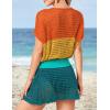 imageBsubseach Women Hollow Out Beachwear Swim Cover Ups Short Sleeve V Neck Beach Vacation Tunic DressMulticolor1