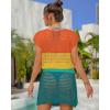 imageBsubseach Women Hollow Out Beachwear Swim Cover Ups Short Sleeve V Neck Beach Vacation Tunic DressMulticolor1