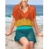 imageBsubseach Women Hollow Out Beachwear Swim Cover Ups Short Sleeve V Neck Beach Vacation Tunic DressMulticolor1