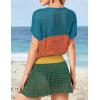 imageBsubseach Women Hollow Out Beachwear Swim Cover Ups Short Sleeve V Neck Beach Vacation Tunic DressMulticolor2