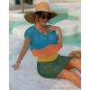 imageBsubseach Women Hollow Out Beachwear Swim Cover Ups Short Sleeve V Neck Beach Vacation Tunic DressMulticolor2