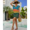 imageBsubseach Women Hollow Out Beachwear Swim Cover Ups Short Sleeve V Neck Beach Vacation Tunic DressMulticolor2