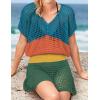 imageBsubseach Women Hollow Out Beachwear Swim Cover Ups Short Sleeve V Neck Beach Vacation Tunic DressMulticolor2