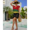 imageBsubseach Women Hollow Out Beachwear Swim Cover Ups Short Sleeve V Neck Beach Vacation Tunic DressMulticolor3