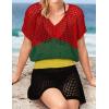 imageBsubseach Women Hollow Out Beachwear Swim Cover Ups Short Sleeve V Neck Beach Vacation Tunic DressMulticolor3