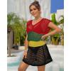 imageBsubseach Women Hollow Out Beachwear Swim Cover Ups Short Sleeve V Neck Beach Vacation Tunic DressMulticolor3