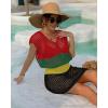 imageBsubseach Women Hollow Out Beachwear Swim Cover Ups Short Sleeve V Neck Beach Vacation Tunic DressMulticolor3