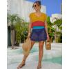 imageBsubseach Women Hollow Out Beachwear Swim Cover Ups Short Sleeve V Neck Beach Vacation Tunic DressMulticolor4
