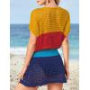 imageBsubseach Women Hollow Out Beachwear Swim Cover Ups Short Sleeve V Neck Beach Vacation Tunic DressMulticolor4