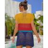 imageBsubseach Women Hollow Out Beachwear Swim Cover Ups Short Sleeve V Neck Beach Vacation Tunic DressMulticolor4