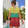 imageBsubseach Women Hollow Out Beachwear Swim Cover Ups Short Sleeve V Neck Beach Vacation Tunic DressMulticolor5