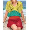 imageBsubseach Women Hollow Out Beachwear Swim Cover Ups Short Sleeve V Neck Beach Vacation Tunic DressMulticolor5