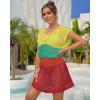 imageBsubseach Women Hollow Out Beachwear Swim Cover Ups Short Sleeve V Neck Beach Vacation Tunic DressMulticolor5