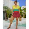 imageBsubseach Women Hollow Out Beachwear Swim Cover Ups Short Sleeve V Neck Beach Vacation Tunic DressMulticolor5