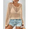 imageBsubseach Womens Crochet Crop Top Beach Swimsuit Cover Up Long Sleeve Hollow Out Bathing Suit Cover UpsApricot