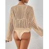 imageBsubseach Womens Crochet Crop Top Beach Swimsuit Cover Up Long Sleeve Hollow Out Bathing Suit Cover UpsApricot