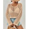 imageBsubseach Womens Crochet Crop Top Beach Swimsuit Cover Up Long Sleeve Hollow Out Bathing Suit Cover UpsApricot