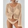 imageBsubseach Womens Crochet Crop Top Beach Swimsuit Cover Up Long Sleeve Hollow Out Bathing Suit Cover UpsApricot