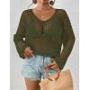 imageBsubseach Womens Crochet Crop Top Beach Swimsuit Cover Up Long Sleeve Hollow Out Bathing Suit Cover UpsArmy Green