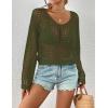 imageBsubseach Womens Crochet Crop Top Beach Swimsuit Cover Up Long Sleeve Hollow Out Bathing Suit Cover UpsArmy Green