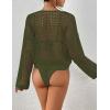 imageBsubseach Womens Crochet Crop Top Beach Swimsuit Cover Up Long Sleeve Hollow Out Bathing Suit Cover UpsArmy Green