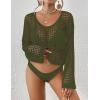 imageBsubseach Womens Crochet Crop Top Beach Swimsuit Cover Up Long Sleeve Hollow Out Bathing Suit Cover UpsArmy Green