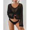 imageBsubseach Womens Crochet Crop Top Beach Swimsuit Cover Up Long Sleeve Hollow Out Bathing Suit Cover UpsBlack