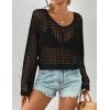 imageBsubseach Womens Crochet Crop Top Beach Swimsuit Cover Up Long Sleeve Hollow Out Bathing Suit Cover UpsBlack