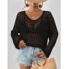imageBsubseach Womens Crochet Crop Top Beach Swimsuit Cover Up Long Sleeve Hollow Out Bathing Suit Cover UpsBlack