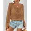 imageBsubseach Womens Crochet Crop Top Beach Swimsuit Cover Up Long Sleeve Hollow Out Bathing Suit Cover UpsCamel