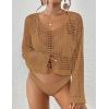 imageBsubseach Womens Crochet Crop Top Beach Swimsuit Cover Up Long Sleeve Hollow Out Bathing Suit Cover UpsCamel