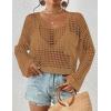 imageBsubseach Womens Crochet Crop Top Beach Swimsuit Cover Up Long Sleeve Hollow Out Bathing Suit Cover UpsCamel