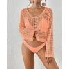 imageBsubseach Womens Crochet Crop Top Beach Swimsuit Cover Up Long Sleeve Hollow Out Bathing Suit Cover UpsCoral Pink