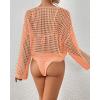 imageBsubseach Womens Crochet Crop Top Beach Swimsuit Cover Up Long Sleeve Hollow Out Bathing Suit Cover UpsCoral Pink