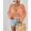 imageBsubseach Womens Crochet Crop Top Beach Swimsuit Cover Up Long Sleeve Hollow Out Bathing Suit Cover UpsCoral Pink