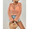 imageBsubseach Womens Crochet Crop Top Beach Swimsuit Cover Up Long Sleeve Hollow Out Bathing Suit Cover UpsCoral Pink