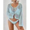 imageBsubseach Womens Crochet Crop Top Beach Swimsuit Cover Up Long Sleeve Hollow Out Bathing Suit Cover UpsLight Blue